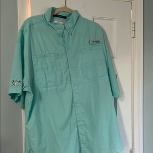 Columbia Blue Casual Button Down Shirt Short Sleeve